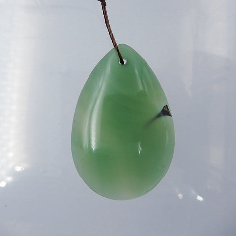 Green Agate Gemstone Natural Pendant Bead, 42x28x7mm, 11.76g - MyGemGarden