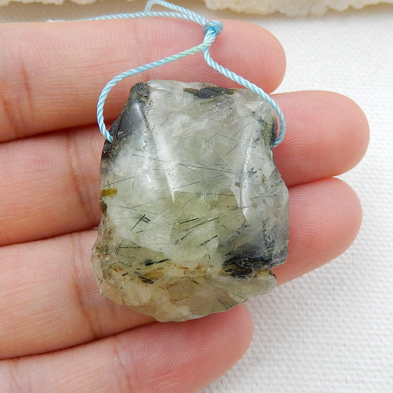 Natural Prehnite Drilled Pendant Bead, 33x25x13mm, 17.8g - MyGemGarden