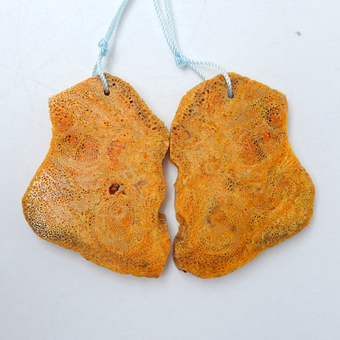 Natural  orange coral Earrings Pair, stone for Earrings making, 47x32x3mm, 7.4g - MyGemGarden