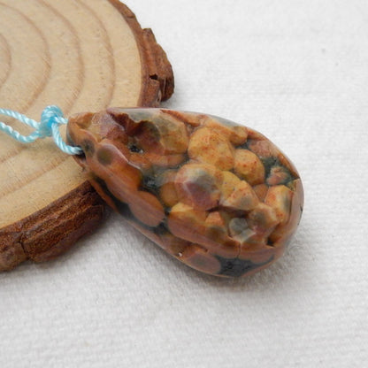 Natural Ocean jasper Gemstone Pendant Bead, Natural Stone, 29x18x14mm, 9.3g - MyGemGarden