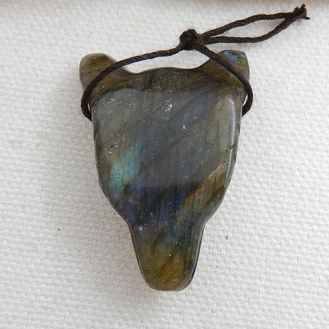 Handmade Labradorite Carved Wolf Head Pendant Bead, 38x26x12mm, 14g - MyGemGarden