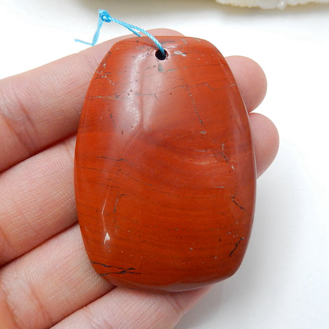 Natural Red River Jasper Drilled Gemstone Pendant Bead, 50x35x8mm, 25.7g - MyGemGarden