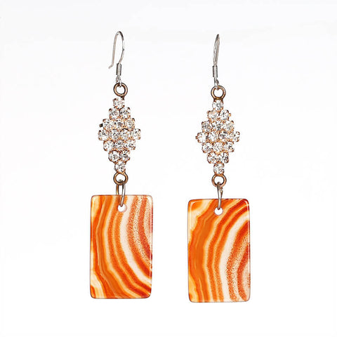 Orange stripe Agate Rectangle stone earrings Dangle earrings, 25x25x2mm, 6.1g - MyGemGarden