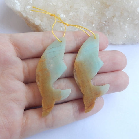 Carving Fish Amazonite Earrings Pair,43x12x4mm,8.2g - MyGemGarden