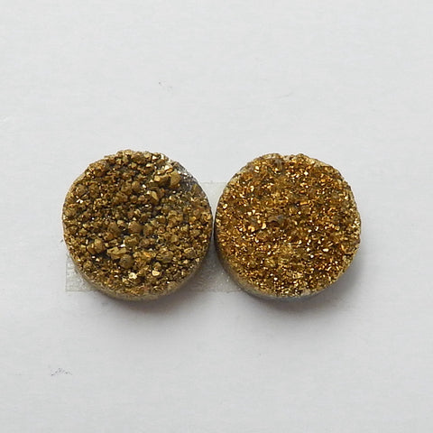 High Quality Raw Golden Crystal 10mm round cabochons Pair, 10x10x5mm, 1.5g - MyGemGarden