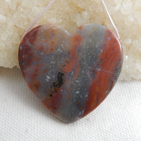 Natural Ocean Jasper Drilled Heart Pendant Bead, 41x39x5mm, 18g - MyGemGarden