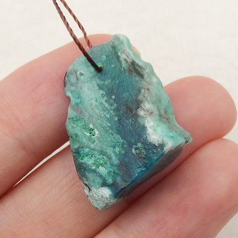 Natural Raw Gemstone Blue Opal Drilled Pendant Stone, 22x17x9mm, 4.0g