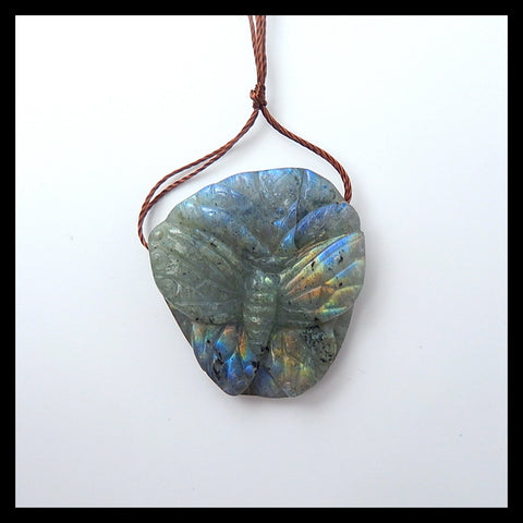 Carved Labradorite Butterfly Pendant, 32x29x7mm, 11.1g - MyGemGarden