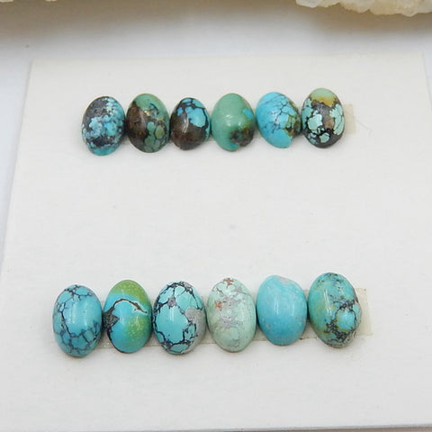 12 PCS Natural Oval Turquoise Gemstone Cabochons, 6x4x3mm, 1.8g - MyGemGarden