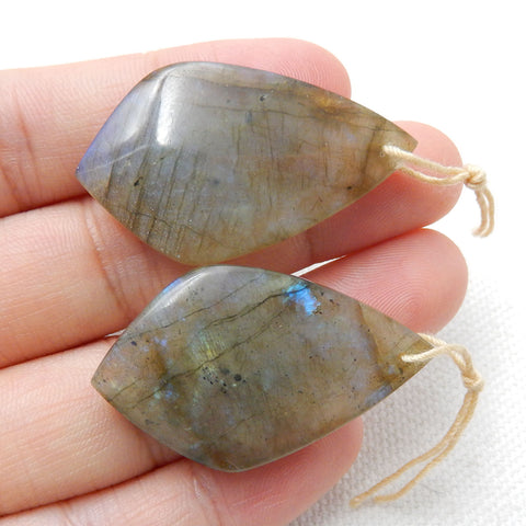 Flashy and Shining Labradorite Drilled Stone Earrings Pair, 37x22x6mm, 13.3g - MyGemGarden