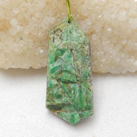 Natural Emerald Green Drilled Gemstone Pendant Bead, 51x22x6mm, 11.7g - MyGemGarden