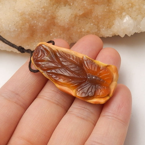 New Arrival Red Agate Carved butterfly Pendant Bead, 41x19x9mm, 8.2g - MyGemGarden