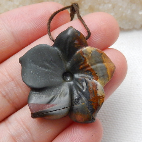 Natural Multi-Color Picasso jasper Carved Flower Drilled Pendant Bead, 29x28x5mm, 5.3g - MyGemGarden