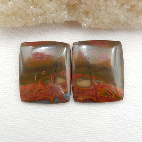 Natural Multicolor Picasso Jasper Gemstone Cabochon Pair, 30x25x5mm, 14.7g - MyGemGarden