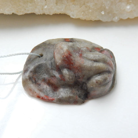 Handmade Dinosaur Jasper Frog Pendant, Animal Carving, 39x34x16mm, 18.5g - MyGemGarden