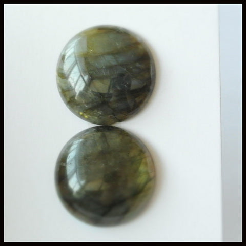 Natural Labradorite Gemstone 24mm Round Cabochons Pair, 24x24x6mm, 11.85g - MyGemGarden