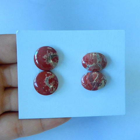 2 Pair Natural Red River Jasper Cabochon 15x5mm,15x12x4mm,7.8g - MyGemGarden