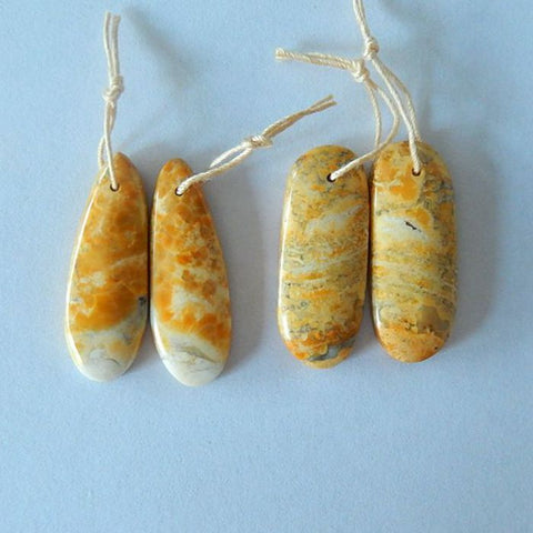 2 Pair Natural Orbicular Rhyolite Birds Eye Jasper Gemstone Earrings Pair 29x12x4mm 4.3g,30x11x4mm,3g - MyGemGarden