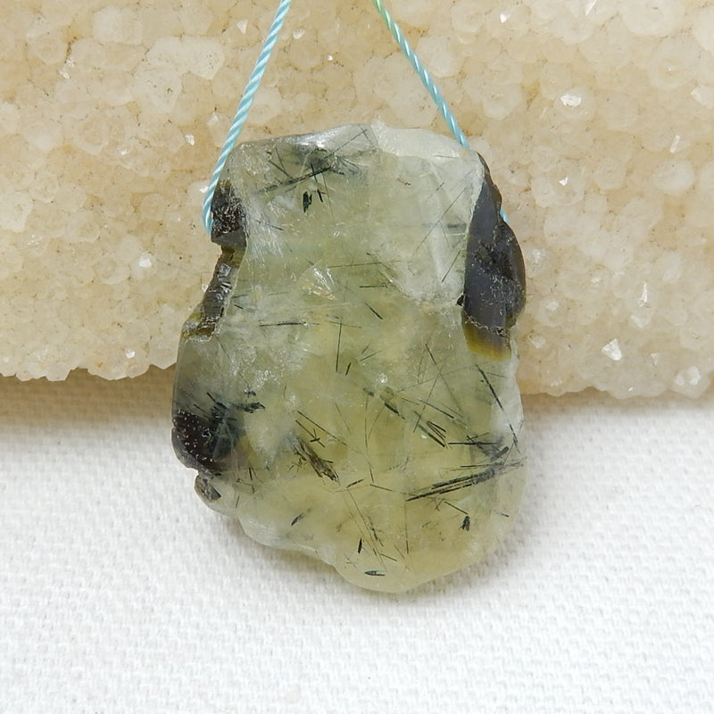 Natural Prehnite Drilled Pendant Bead, 33x25x13mm, 17.8g - MyGemGarden