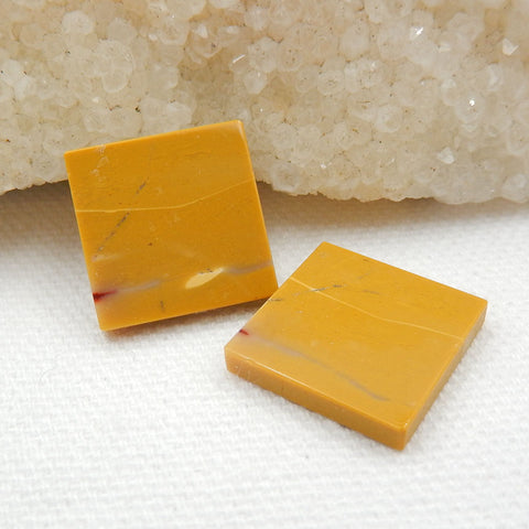 Square Yellow Mookaite Jasper Gemstone Cabochon Pair, 16x16x2.5mm, 3.3g - MyGemGarden