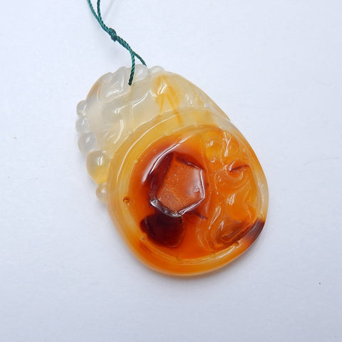 Handmade Agate Carved Pendant Bead, 53x37x10mm, 32g - MyGemGarden