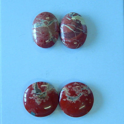 2 Pair Natural Red River Jasper Cabochon 15x5mm,15x12x4mm,7.8g - MyGemGarden