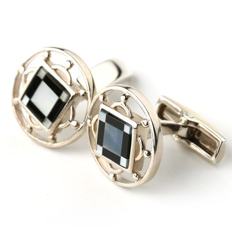 M.O.P Obsidian Inlay Silver cufflinks pairs, 15x3mm, 39.0ct - MyGemGarden