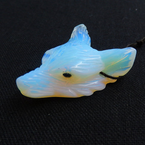 Handmade Opalite Carved Wolf Head Pendant Bead, 40x31x15mm, 17.8g - MyGemGarden