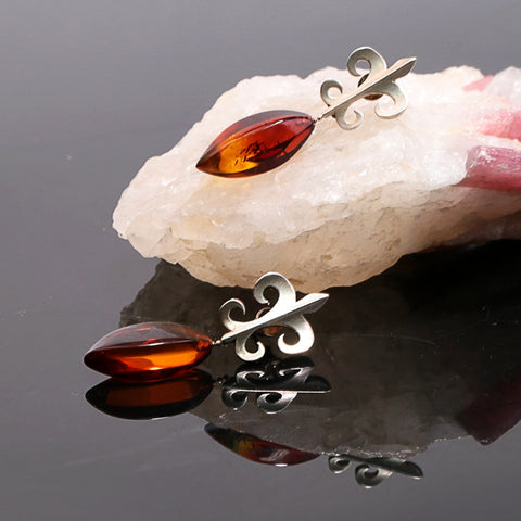 New Design Hot Sale 925 Silver with Natural Amber Gemstone Earrings 6.6g - MyGemGarden