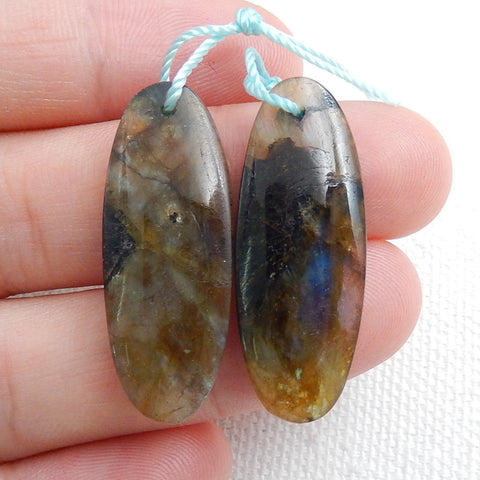 Natural Labradorite Oval Earrings Pair, stone for Earrings making, 30x11x4mm, 5.3g - MyGemGarden