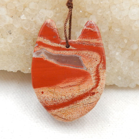 Carved Wolf head Red River Jasper Gemstone Pendant, 39x28x12mm, 14g - MyGemGarden