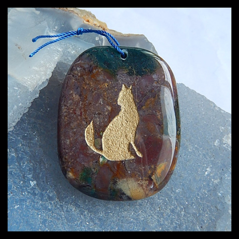 Ocean Jasper Wolf Pendant Bead, 46x36x7mm, 23.06g - MyGemGarden