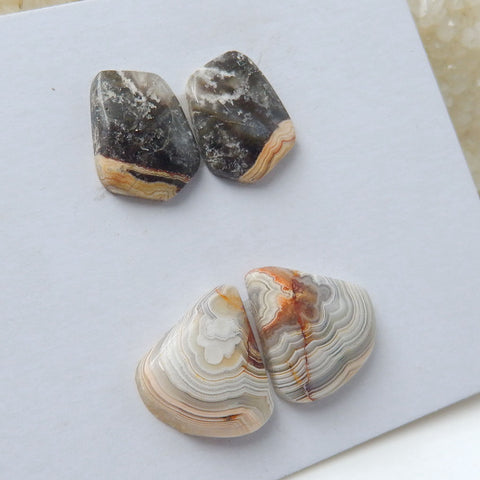 2 Pair Crazy Lace Rosetta Stone Agate Flatback Gemstone Cabochon Pair, 14x11x4mm, 16x15x5mm, 4.2g - MyGemGarden