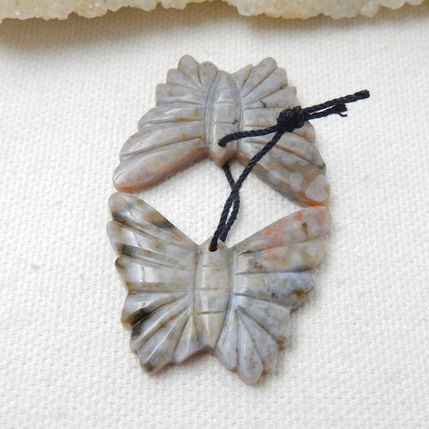 New, Carved Ocean Jasper Butterfly Gemstone Earrings Set, 33x27x4mm, 10g - MyGemGarden