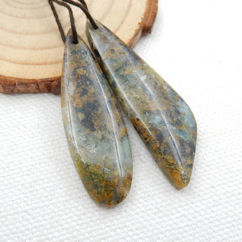 Natural Ocean Jasper Drilled Earrings Pair, stone for Earrings making, 45X14X6mm, 42X13X5mm, 8.5g - MyGemGarden