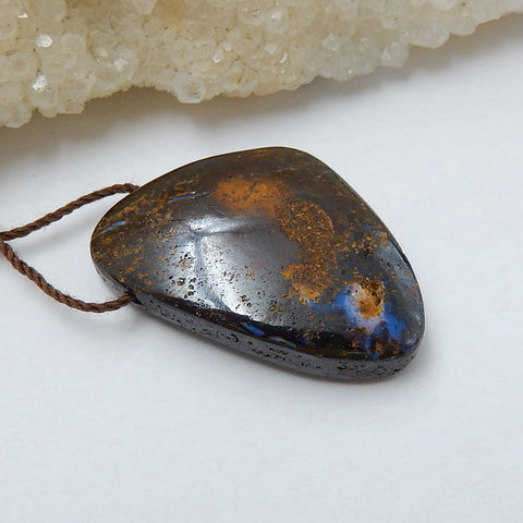 New, Natural Boulder opal Drilled Gemstone Pendant Bead, 30x20x7mm, 7.1g - MyGemGarden