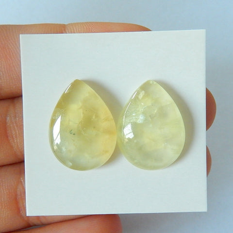 Natural Prehnite Gemstone Cabochon Pair,20x15x5mm,4g - MyGemGarden