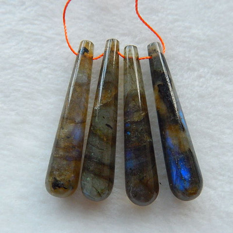 4 PCS Labradorite Pendant Bead SET, 42x8mm, 41x8mm, 15g - MyGemGarden