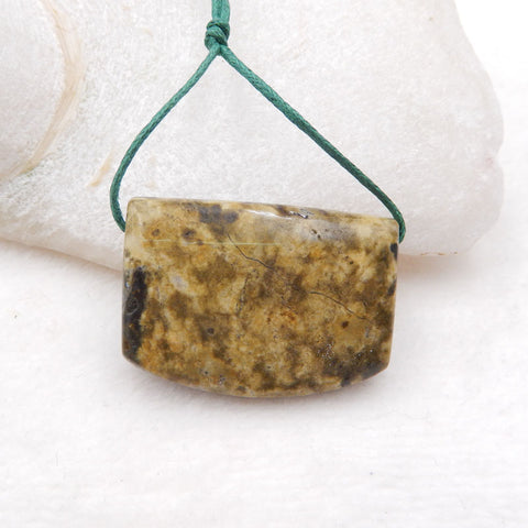 Naturel Exquis Multicolor Sculpté Ocean Jasper Rectangle Gemstone Pendentif Perle, 36X25X9mm, 15.4g