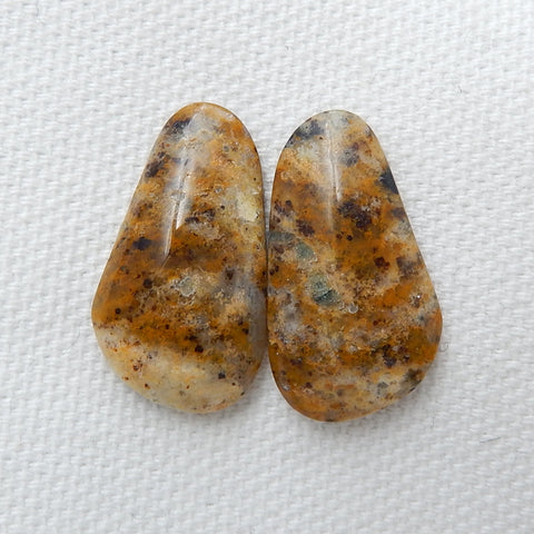 Natural petrified wood fossil Gemstone Cabochon Pair, 24x14x5mm, 4.4g - MyGemGarden