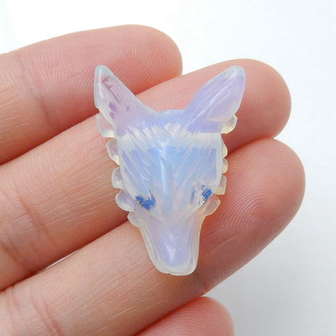 Carved Wolf head Opalite Gemstone Pendant , 25x19x9mm, 3.8g - MyGemGarden