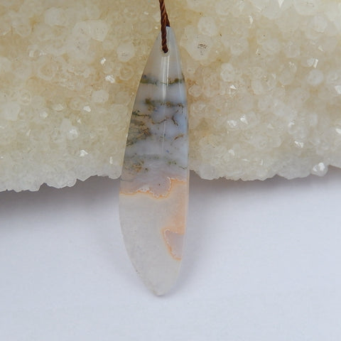 Moss Agate Gemstone Natural Pendant Bead, 42x12x5mm, 3.7g - MyGemGarden