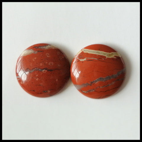 Natural Red River jasper Gemstone 15mm round cabochons Pair, 15x15x4mm, 3.4g - MyGemGarden