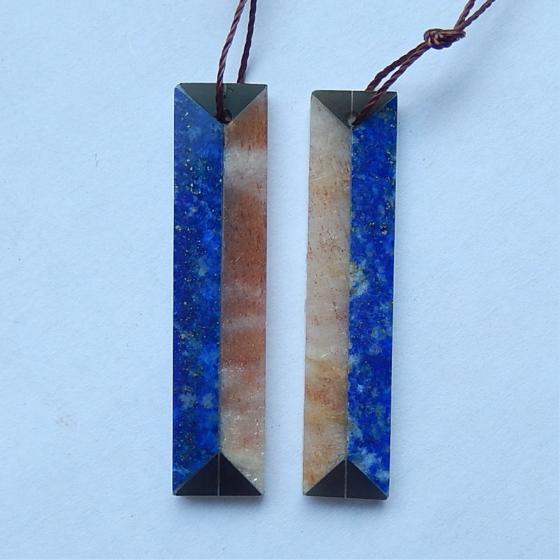 Natural Stone Lapis Lazuli, Sunstone, Obsidian, White Agate Glued Earrings Pair, 40x9x3mm, 5.4g - MyGemGarden