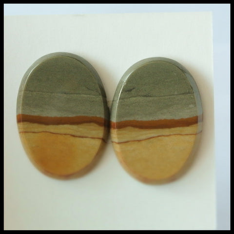 Natural US Biggs Picture Jasper Gemstone Cabochon Pair 23x17x3mm,5.2g - MyGemGarden