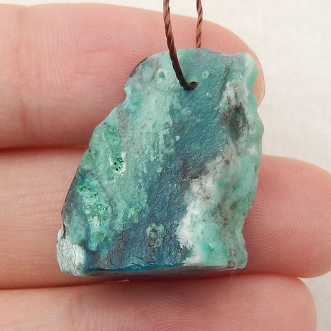 Natural Raw Gemstone Blue Opal Drilled Pendant Stone, 22x17x9mm, 4.0g