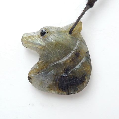 Handmade Labradorite Wolf Pendant, Animal Pendant, 26x24x7mm, 6.5g - MyGemGarden