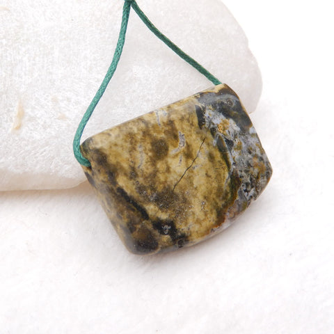 Naturel Exquis Multicolor Sculpté Ocean Jasper Rectangle Gemstone Pendentif Perle, 36X25X9mm, 15.4g