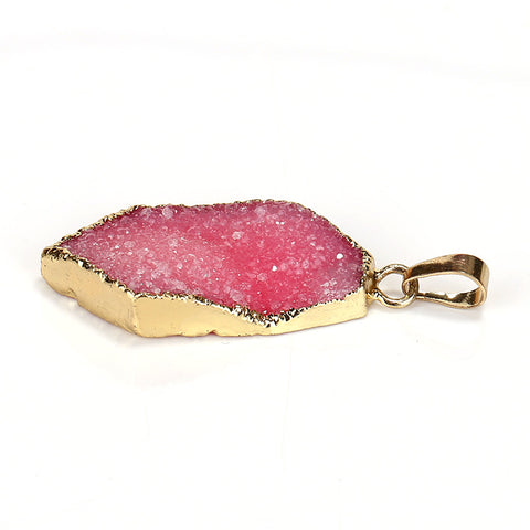 New! Gold Plated Crystal cluster Stone pink Pendant Jewelry for Women, 35x19x7mm, 6.4g - MyGemGarden