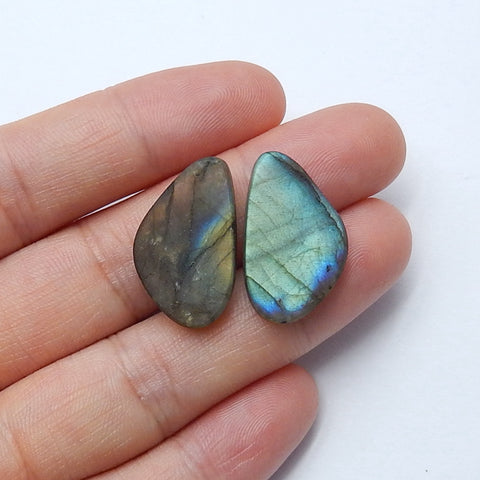 Natural Labradorite Gemstone Cabochon Pair, 22x13x4mm, 4.2g - MyGemGarden